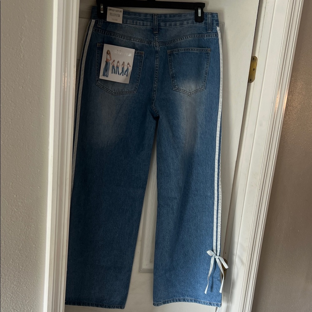 Women's Blue Jeans with White Stripe